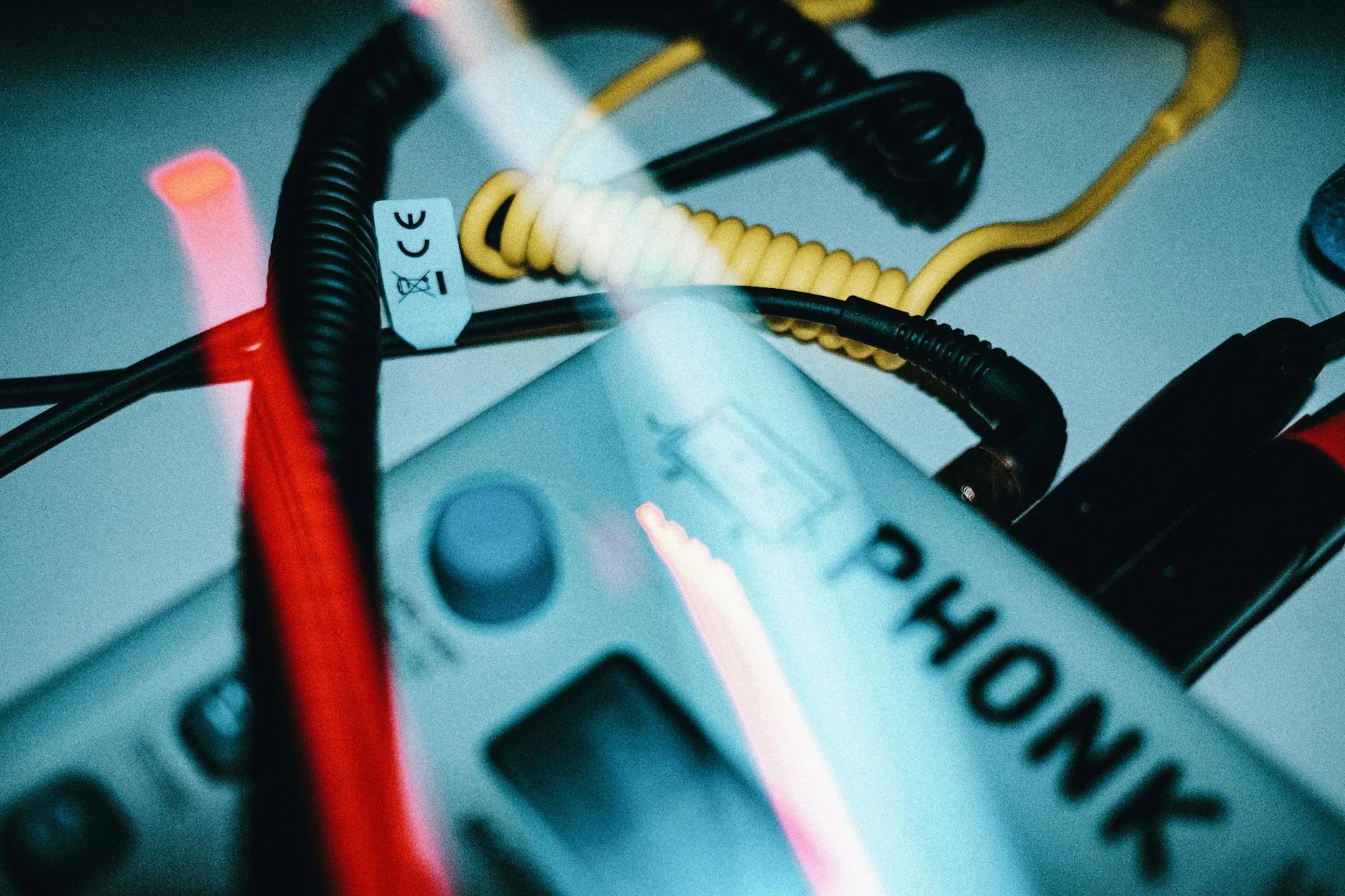 Nahaufnahme eines CE-Kennzeichens auf der Unterseite eines elektronischen Geräts auf einem Werkstatttisch